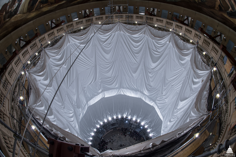 Illustration for article titled Building Scaffold Inside the Capitol Rotunda Is a Work of Art Itself